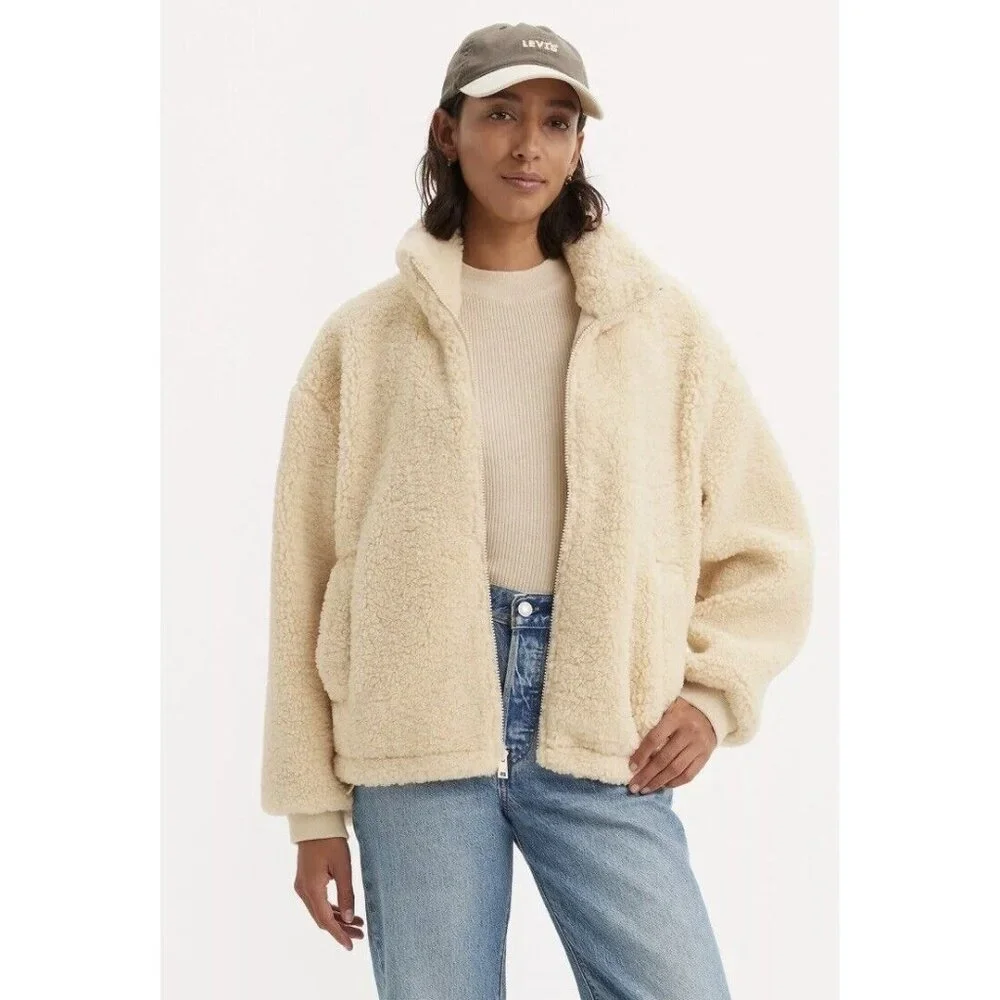 Levi's Original Women's Sherpa Fleece Teddy Jacket Beige Size XS New